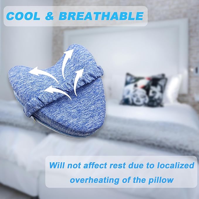Knee Pillow Cover with Elastic Strap for Contour Legacy Leg & Knee Foam Support Pillow, Compatible with Knee Pillow for Side Sleepers-Cover ONLY(Blue)