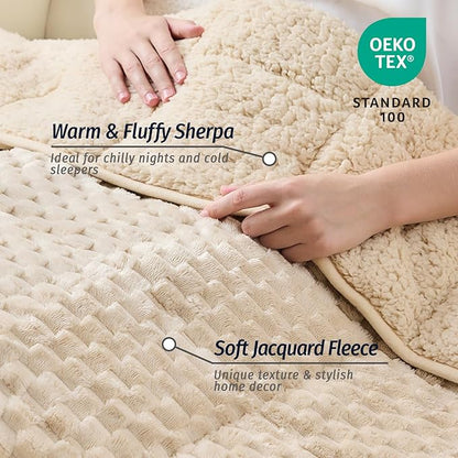 Wemore Fleece Weighted Blanket for Adults (60" x 80" 20lbs, Khaki), Dual Sided Cozy Soft Sherpa Heavy Blanket, 3D Imitation Turtle Shell Warm Jacquard Flannel Weighted Blankets for Couch and Bed