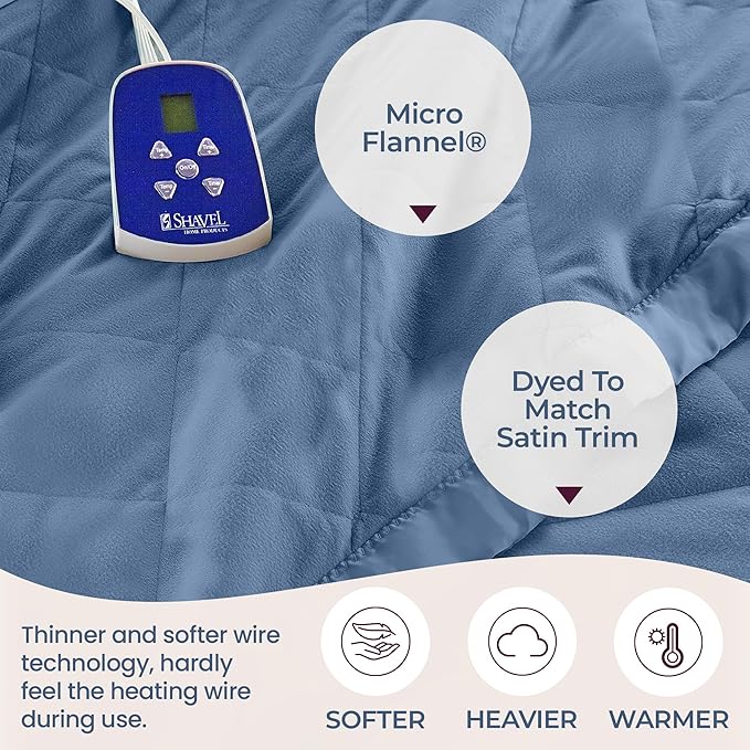 Thermee Micro Flannel Heated Blanket Twin Size - 10 Settings, Programmable, Rapid Heating, Luxuriously Soft - Ultramarine