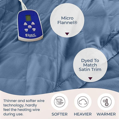 Thermee Micro Flannel Heated Blanket Twin Size - 10 Settings, Programmable, Rapid Heating, Luxuriously Soft - Ultramarine