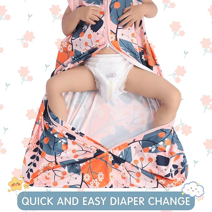 3 Pack Baby Sleep Sack 100% Rayon Cotton Baby Sleeping Bag 2-Way Zipper Toddler Wearable Blankets TOG 0.3. (Gerbera&Tulips&Pink, 12-18 Months)