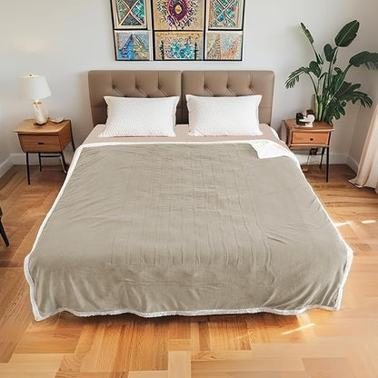 Electric Heated Blanket Queen Size 84"x90", Soft Flannel with Dual Controllers & Overheat Protection, 9 Adjustable Heat Settings & 10-Hour Auto-Off Timer, Fast Heating for Winter Comfort, Camel