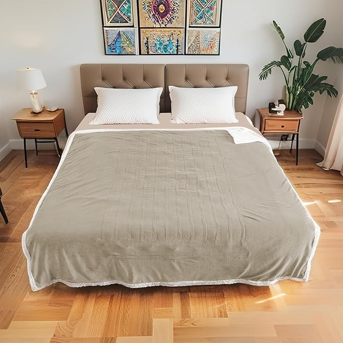Electric Heated Blanket Full Size 72"x84", Soft Flannel with Overheat Protection, 9 Adjustable Heat Settings & 10-Hour Auto-Off Timer, Fast Heating for Winter Comfort, Camel