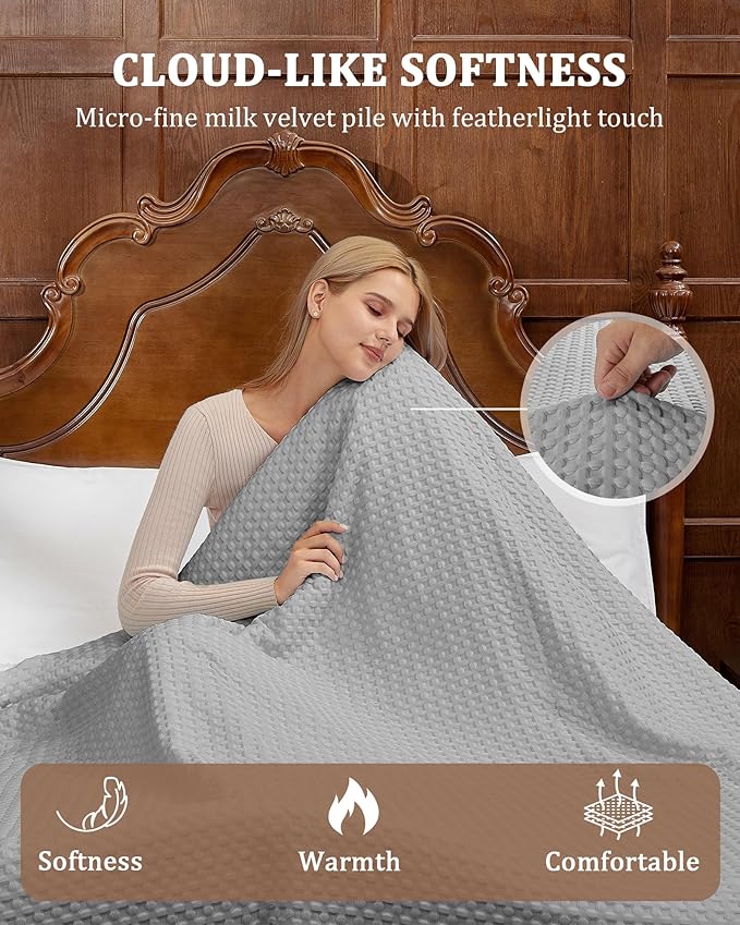 CAROMIO Heated Blanket Full Size, Waffle Weave Electric Blanket Throw with LCD Controller, Fast Heating, 10 Heat Levels & 1-12H Time Settings, ETL Certified, Machine Washable, Grey, 72" x 84"
