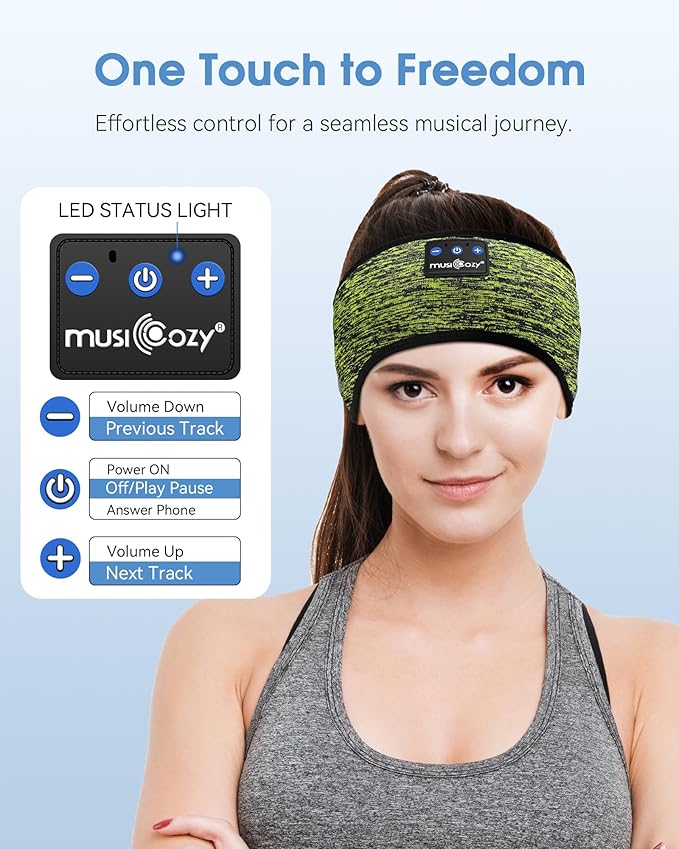 MUSICOZY Sleep Headphones Bluetooth Headband 5.4 Wireless Headband Headphones for Sleeping for Side Sleeper with Ultra-Thin HD Stero Speaker for Workout (Military Green)