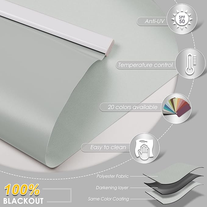 Allesin Motorized Roller Shade Blinds Work with Alexa for Window, 100% Blackout Smart Shades Cordless with Remote Control, Electric Automated Blinds for Window, Customized Size for Smart Home (White)