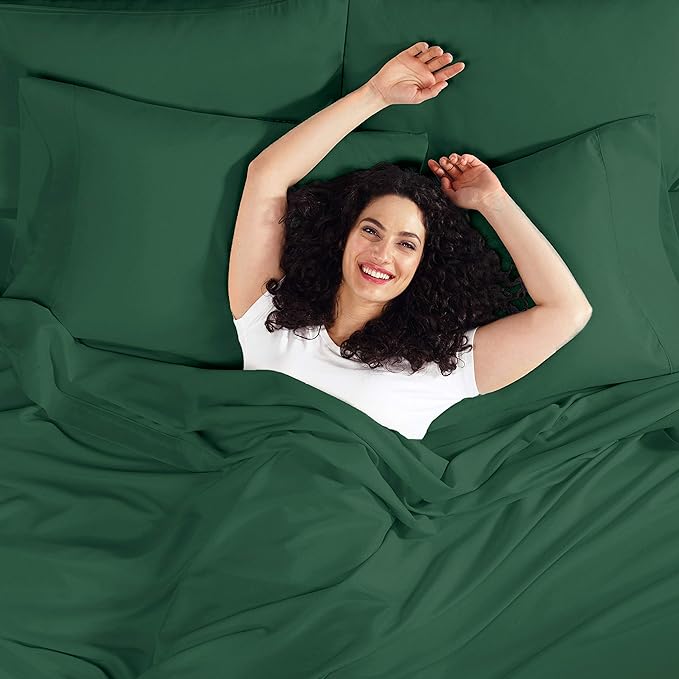 Empyrean 2 Pack California King Fitted Sheets - Deep Pocket, Fits 14-16 Inch Mattress, Ultra Soft Microfiber, Wrinkle-Free & Fade Resistant, Shrinkproof Sheets, Dark Green