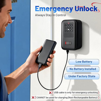 Smart Key Lock Box with Bluetooth TTLock APP Control, Silicone Keypad IP65 Waterproof USB-C & Manual Key Emergency Unlock Large Capacity for Outdoor Home & Airbnb