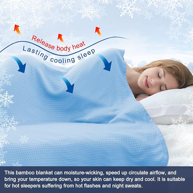 DANGTOP Cooling Blankets, 100% Rayon Derived from Bamboo, Absorbs Body Heat to Keep Cool on Warm Night, Ultra-Cool Lightweight Blanket(79x91 inches, Blue)