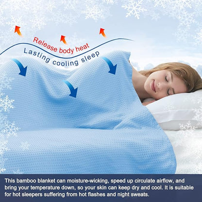 DANGTOP Cooling Blankets, 100% Rayon Derived from Bamboo, Absorbs Body Heat to Keep Cool on Warm Night, Ultra-Cool Lightweight Blanket(79x91 inches, Blue)