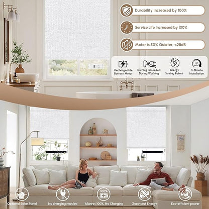 Kincmo No Drill Motorized Blinds with Remote, 100% Blackout Roller Shades for Windows, Custom Electric Blinds Compatible with Alexa, Apple Homekit, Google Home (100% Blackout Starscape White)