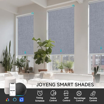 Motorized Blinds with Remote, Custom Automatic Electric Blackout Smart Blinds for Windows, Motorized Window Roller Shades Compatible with Alexa Google for Home Office, Fabric Grey