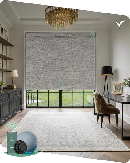 Yoolax Motorized Blinds with Remote, Smart Blinds for Windows Blackout Automatic Shades Compatible with Alexa Remote Control Roller Window Shades with Valance, Custom Size (V-Wood Stripe)