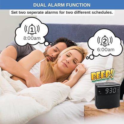 Digital Alarm Clocks for Bedrooms, Dual Alarms, Bluetooth and FM Radio, White Dimmable LED Display, USB-A Charging Port. Loud Alarm Clock for Heavy Sleepers Perfect for Bedroom, Desk, and Office