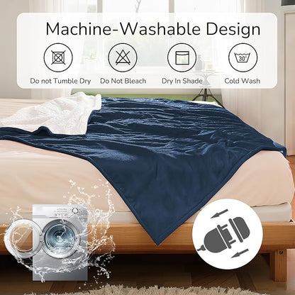 Electric Heated Blanket Queen Size 84"x90" - Dual-Sided with Microplush & Sherpa Fabric, 4 Heat Settings & 10 Hours Auto Off, Dual Controller, Machine Washable - Dark Blue