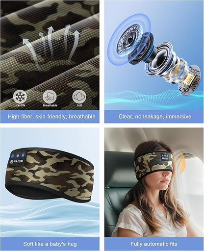 LOVE EYE Sleep Headphones Wireless Headband Headphones Bluetooth 5.4 for Side Sleeper Bluetooth Headband Earphones for Sports for tech Gadgets Gifts (Camouflage Brown)