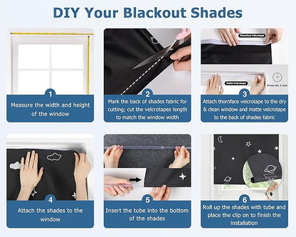 LazBlinds 100% Blackout Roller Shades, No Tools No Drill Cordless Blinds for Windows, Thermal Insulated UV Protection Privacy Window Shades for Bedroom (48''W x 72''H, Stars)