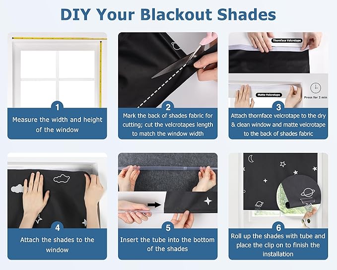 LazBlinds 100% Blackout Door Curtain, No Tools No Drill Cordless Blinds for Windows, Thermal Insulated UV Protection Privacy Window Curtains for French Door Front Door(26''W x 68''H, Stars, 1 Panel)