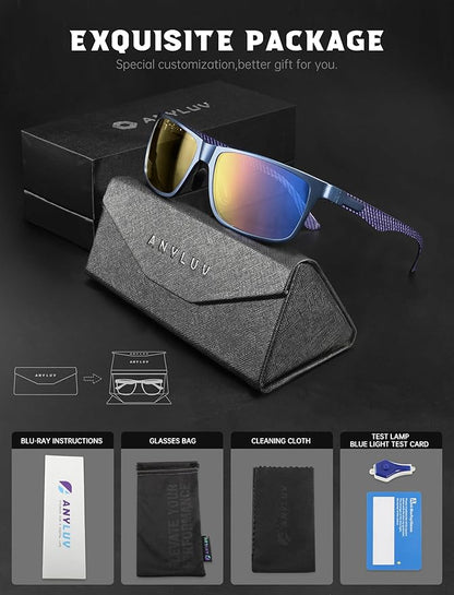 ANYLUV Blue Light Blocking Glasses Men Computer Gaming Glasses Lightweight Al-Mg Metal Anti Eyestrain Eye Protection