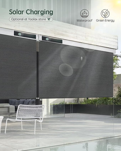 Yoolax Customized Motorized Outdoor Shades, Smart Blinds Compatible with Alexa Google, Remote Control Waterproof Blinds for Patio Porch Windows Outside (1% Openness Wild Dark Grey)