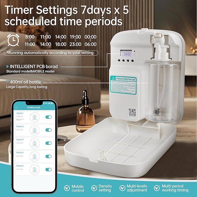 2025 Upgrade WiFi Smart Scent Air Machine for Home, Hotel, Spa, Office, 1500 Sq. Ft Coverage, Cold Air Diffuser, Waterless Essential Oil Diffuser, 400ML Bluetooth Hotel Collection Diffuser (White)