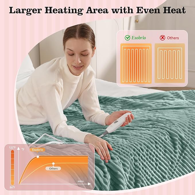 Electric Blanket Twin Heated Blanket 62x84'', Soft Flannel & Sherpa Warming Blanket for Office with Fast Heating & Overheat Protection, Machine Washable Heating Blanket, Best Gift for Grandma (Green)