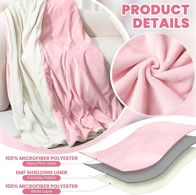 Preboun 61 x 51.18 Inch Faraday Blanket for Pregnant Babies, Emf Blanket Protection 5 g, Bluetooth, Phone Towers, Two Sides Using for Beds Couches Travel(Flannel, Pink)