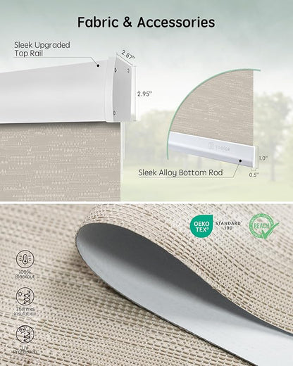 Yoolax Motorized Blinds with Remote, Blackout Smart Blinds for Indoor Windows, Automatic Shades Compatible with Alexa Roller Window Shades with Valance (Jacquard Coffee, 23" W x 72" H)