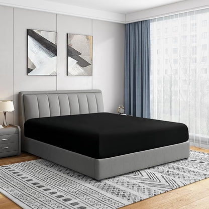 Cathay Home Full Fitted Sheet - Double Brushed Ultra Soft – Wrinkle & Fade Resistant - 14" Standard Pocket Fitted Sheet Only - Good Fit for 12"-16" Deep Mattress (Full, Black)