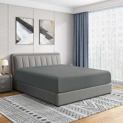 Cathay Home Twin XL Fitted Sheet - Double Brushed Ultra Soft – Wrinkle & Fade Resistant - 16" Deep Pocket Fitted Sheet Only - Good Fit for 14"-18" Deep Mattress (Twin XL, Gray)
