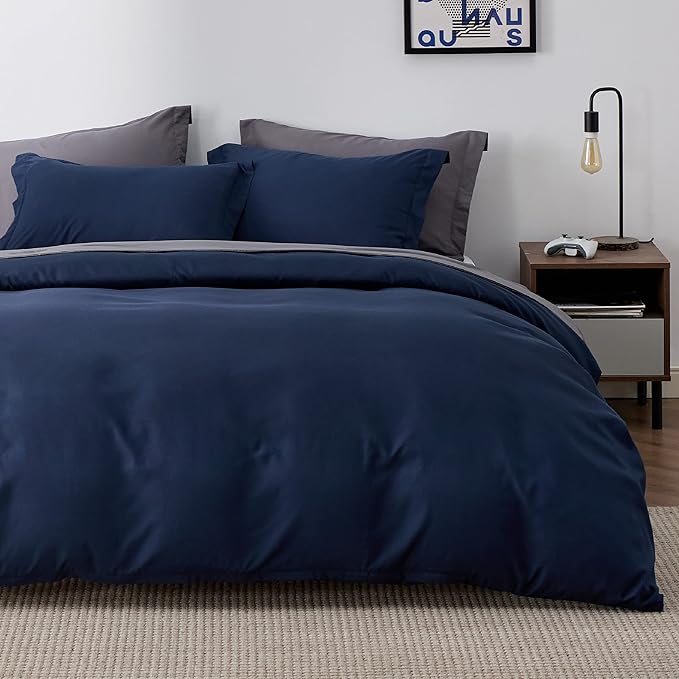 Bedsure Duvet Cover Queen Size - Soft Double Brushed Bedding Set for Kids & Adults, Zipper Closure, 3 Pieces, Includes 1 Duvet Cover (90"x90") & 2 Pillow Shams, NO Comforter, Navy Blue