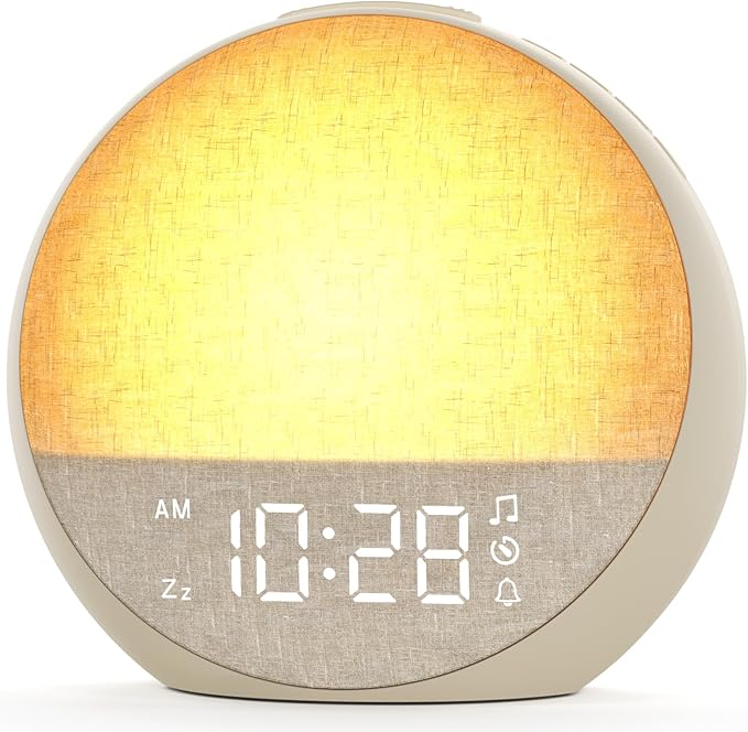 Sunrise Alarm Clock, White Noise Sound Machine with 30 Soothing Sounds, Dimmable Night Light, Natural Sunlight Lamp Gentle Wake Up Light for Bedrooms, Kids, Heavy Sleepers Adults, Baby, Ideal for Gift