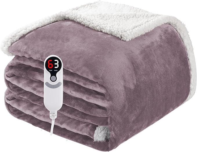 Electric Heated Blanket Full Size 72"x84", Soft Flannel with Overheat Protection, 9 Adjustable Heat Settings & 10-Hour Auto-Off Timer, Fast Heating for Winter Comfort, Purple