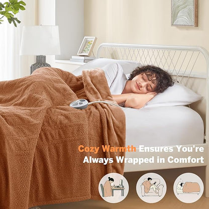 Serta Heated Blanket, Electric Twin Size Blanket, Soft, Warm, Fuzzy Heating Blanket Twin for Office, Couch, 1-12 hr Auto Shut Off Timer, 10 Lv Heat Setting, ETL Certified, Twin 62" x 84" Rust