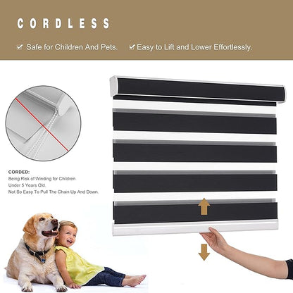 Changshade Blackout Zebra Shades Cordless for Indoor Windows Custom Size, Zebra Blinds for Sliding Glass Door Dual Layer Fabric Room Darkening Light Blocking Black Out Privacy Shade for Home, Office