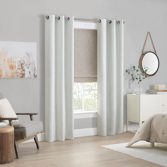 Eclipse Drew Noise Reducing Blackout Cordless Lined Window Roman Shade for Living Room, 33 in x 64 in, Linen