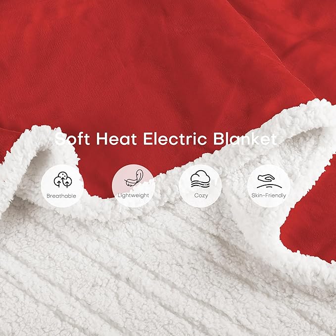 Electric Heated Blanket Full Size 72"x84" - Dual-Sided with Microplush & Sherpa Fabric, 4 Heat Settings & 10 Hours Auto Off, Machine Washable - Bright Red