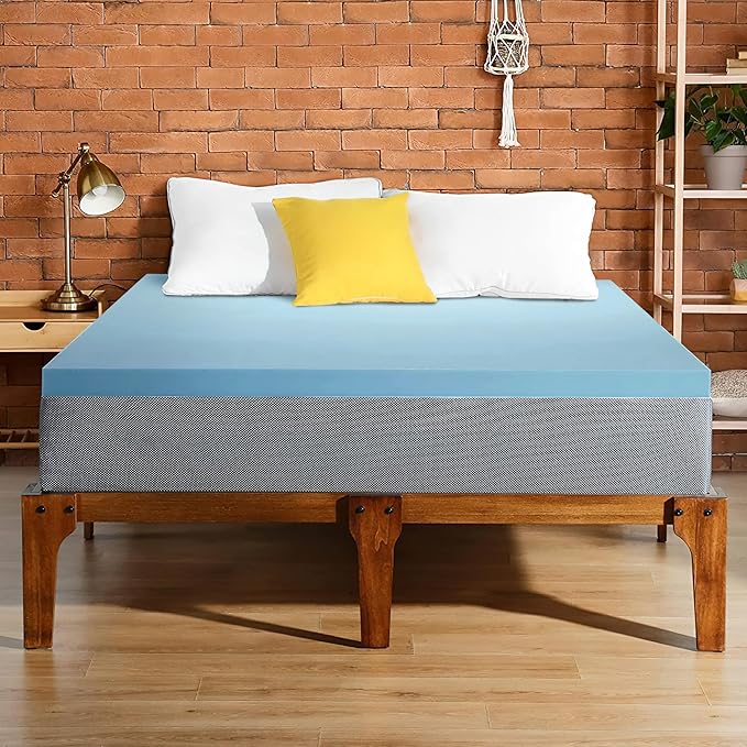 Greaton, 2-Inch Gel Memory Foam Mattress Topper, CertiPUR-US Certified for Superior Comfort and Support, Twin, Blue