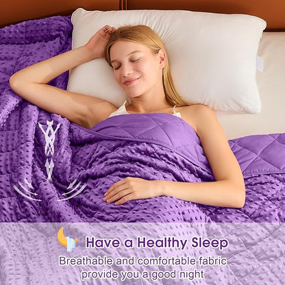Purple Weighted Blanket for Adults 12lbs, 48"x72", Twin Full Size Cooling Minky Heavy Throw Blanket for 110-130lbs, Soft Winter Thick Big Blankets Weighted Comforter Gift for Sleeping