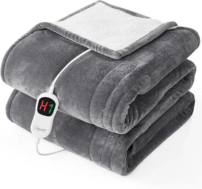 Homemate Electric Heated Blanket Full Size - 72"x84" Heated Bed Blanket Throw with 10 Heating Levels 8 Hours Auto Off Fast Heating Over-Heat Protection-Ultra Soft Flannel ETL Certified, Grey