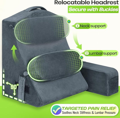 AS AWESLING 21 INCH Reading Pillow for Adults, Back Pillow for Bed Sitting Up, Backrest Pillow for Sitting in Bed, Detachable Arms with Built-in Cup & Phone Caddy (Dark Gray, 21 INCH)