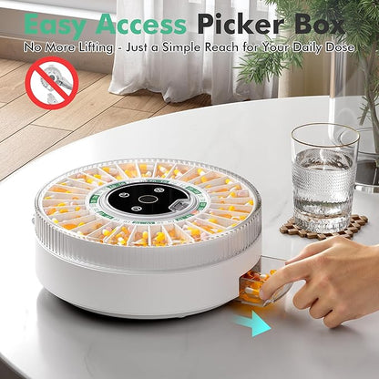 PillCalendar Bluetooth Automatic Pill Dispenser for Elderly with Alarm, Smart Pill Dispenser with 31-Slot, Fingerprint& Mechanical Dual Lock Medication Dispenser, Timed Dispenser Machine (Green)