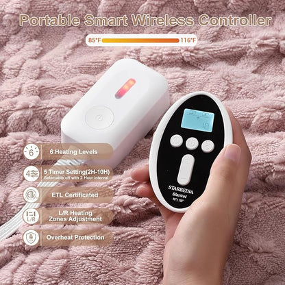 Electric Blanket King Size Dual Control, Heated Blanket Wireless Electric Tufted Sherpa Blanket, 10 Heating Levels& 10 Times, Overheat Protection, 10H Auto Off, ETL Certified,Pink, 90"x100"