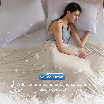 Bedsure Beige Cooling Blanket for Hot Sleepers - Summer Cold Linen Beige Throw Blanket for Couch, Arc-Chill Lightweight Bedding, Cool Thin Ice Cold Cooled Throws with Rayon Derived from Bamboo, 50x70