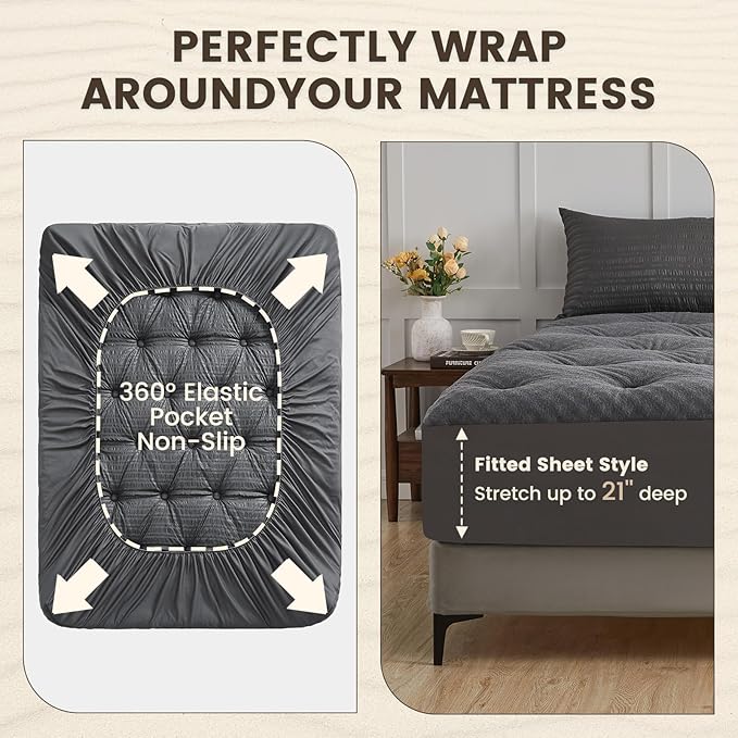 QUIETSEA Reversible King Mattress Pad Memory Foam Mattress Topper, Bamboo Viscose Egg Crate Mattress Topper King, Noiseless Waterproof Mattress Cover with Deep Pocket up to 21" (78" x 80", Grey)