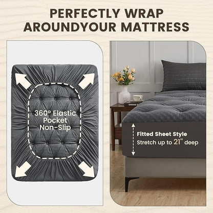QUIETSEA Reversible King Mattress Pad Memory Foam Mattress Topper, Bamboo Viscose Egg Crate Mattress Topper King, Noiseless Waterproof Mattress Cover with Deep Pocket up to 21" (78" x 80", Grey)