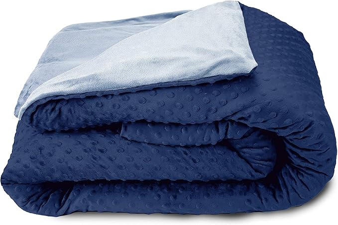 Blue Ridge Home Fashions 15 lbs, 20 lbs, 25 lbs, Cooled Weighted Blanket for Adults Removable Duvet Cover 48x72, Breatable Machine Washable Premium Cotton, 60x80''/25lb, Navy/Light Blue