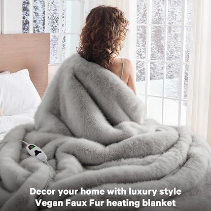 Heated Electric Blanket Throw,Octrot 50"X60" Faux Fur Heating Blanket Luxury Christmas Gifts Heavy Plush with 10 Heats Levels & 8 Hours Auto Off,Super Cozy Warm Fuzzy,Fluffy Decor Winter Warming,White