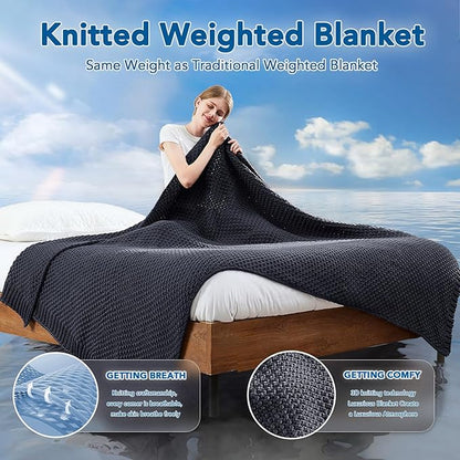 Topcee Knitted Weighted Blanket - 48"x72" 12lbs Cooling Chunky Knit Heavy Blanket for Adults Cable Yarn Knit Decorative No Beads Soft, Cozy and Cooling Weighted Throw Blankets Machine Washable