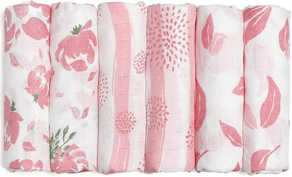 GLLQUEN BABY Receiving Blanket Boy Cotton Muslin Swaddle Blankets Girl Newborn Squares Breathable & Soft Thin Baby Blankets Cloths Double Absorbent Infant Swaddling Wrap - 6 Pack (Flower)